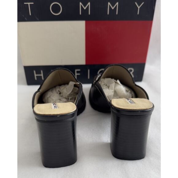 Vintage Y2K Tommy Hilfiger SlipOn Black Leather Chunky Block Heel Shoes W/Box 7M - Picture 4 of 9